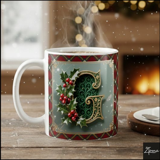 Elegant Gold Holly Christmas Initial Letter G コーヒーマグカップ