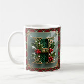 Elegant Gold Holly Christmas Initial Letter H コーヒーマグカップ (左)