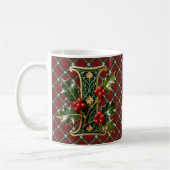 Elegant Gold Holly Christmas Initial Letter I コーヒーマグカップ (左)