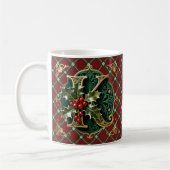 Elegant Gold Holly Christmas Initial Letter K コーヒーマグカップ (左)