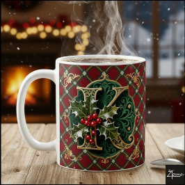 Elegant Gold Holly Christmas Initial Letter K コーヒーマグカップ