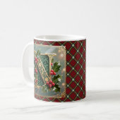 Elegant Gold Holly Christmas Initial Letter N コーヒーマグカップ (正面左)
