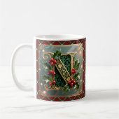 Elegant Gold Holly Christmas Initial Letter N コーヒーマグカップ (左)