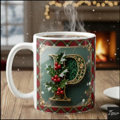 Elegant Gold Holly Christmas Initial Letter P コーヒーマグカップ