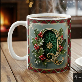 Elegant Gold Holly Christmas Initial Letter Q コーヒーマグカップ