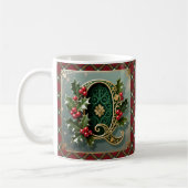 Elegant Gold Holly Christmas Initial Letter Q コーヒーマグカップ (左)