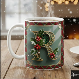 Elegant Gold Holly Christmas Initial Letter R コーヒーマグカップ