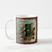 Elegant Gold Holly Christmas Initial Letter U コーヒーマグカップ (左)