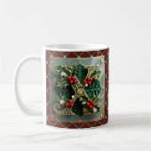 Elegant Gold Holly Christmas Initial Letter X コーヒーマグカップ (左)