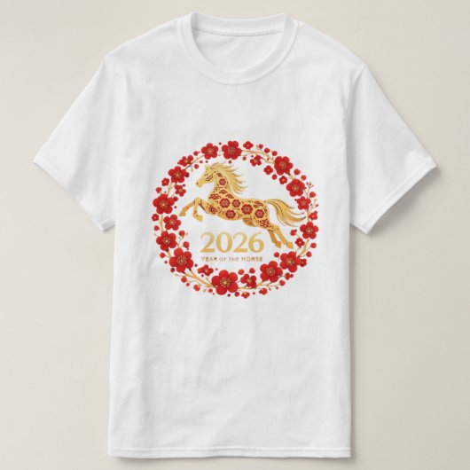 Elegant Gold Horse 2026 Lunar New Year Tシャツ (デザイン正面)