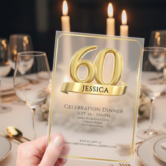 Elegant Gold Iconic Age Named 60th Birthday アクリル招待状