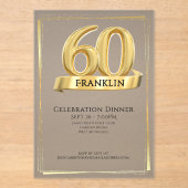 Elegant Gold Iconic Age Soft Grey 60th Birthday アクリル招待状 (正面)