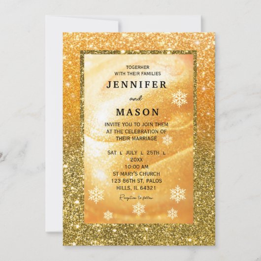 Elegant Gold invitation | Glitter and Pearl 招待状 (正面)