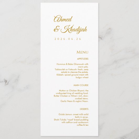 Elegant Gold Islamic Wedding Menu Card Flat Menu メニュー (正面)