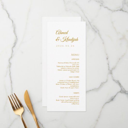 Elegant Gold Islamic Wedding Menu Card Flat Menu メニュー (正面/裏面インサイチュ)