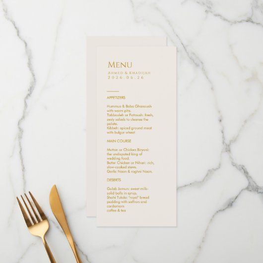 Elegant Gold Islamic Wedding Menu Card Flat Menu メニュー (正面/裏面インサイチュ)