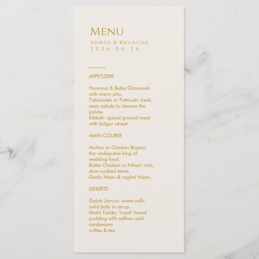 Elegant Gold Islamic Wedding Menu Card Flat Menu メニュー (正面)