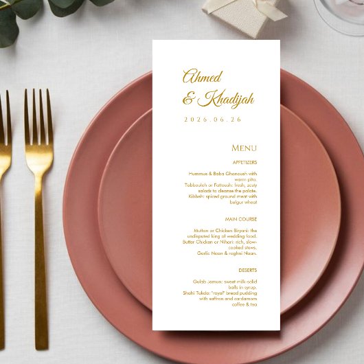Elegant Gold Islamic Wedding Menu Card Flat Menu メニュー