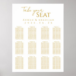 Elegant Gold Islamic Wedding Seating Chart Poster ポスター