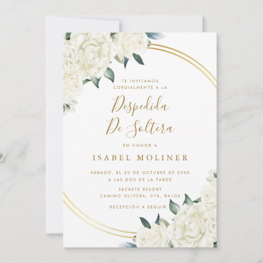 Elegant Gold Ivory Floral Spanish Bridal Shower 招待状 (正面)