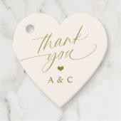 Elegant Gold & Ivory Heart Wedding Thank You フェイバータグ (正面)