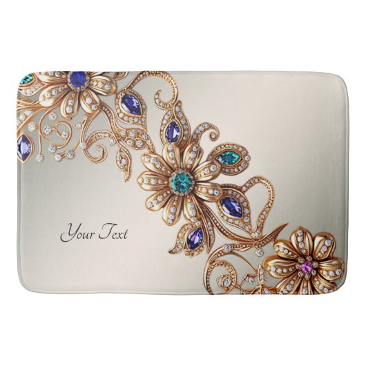 Elegant Gold Jewel Flowers Bath Mat バスマット (正面)