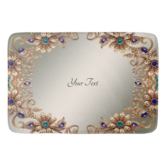 Elegant Gold Jewel Flowers Bath Mat バスマット (正面)