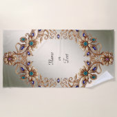 Elegant Gold Jewel Flowers Beach Towel ビーチタオル (正面)
