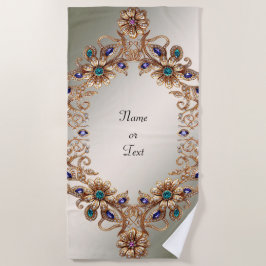 Elegant Gold Jewel Flowers Beach Towel ビーチタオル