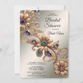 Elegant Gold Jewel Flowers Bridal Shower 招待状 (正面)