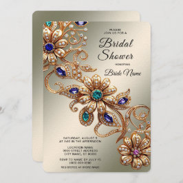 Elegant Gold Jewel Flowers Bridal Shower 招待状