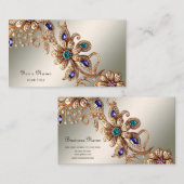 Elegant Gold Jewel Flowers Business Card 名刺 (正面/裏面)