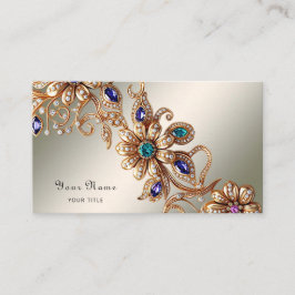 Elegant Gold Jewel Flowers Business Card 名刺