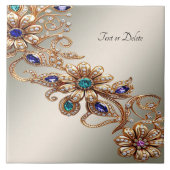 Elegant Gold Jewel Flowers Ceramic Tile タイル (正面)