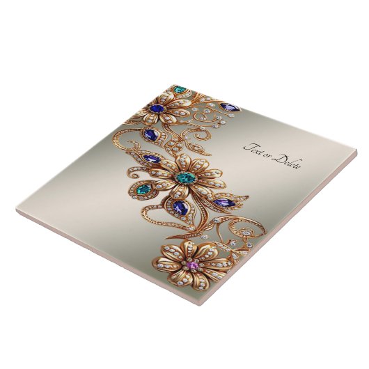 Elegant Gold Jewel Flowers Ceramic Tile タイル (側面)