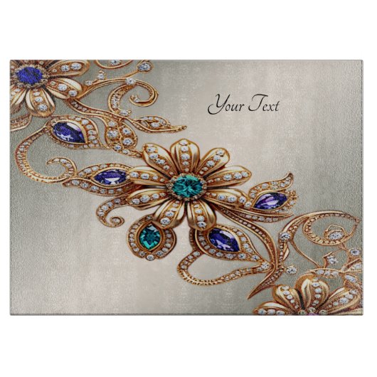 Elegant Gold Jewel Flowers Cutting Board カッティングボード (正面)