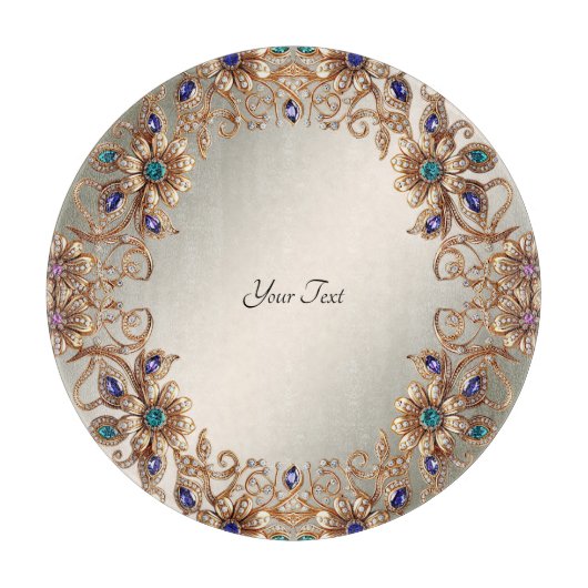 Elegant Gold Jewel Flowers Cutting Board カッティングボード (正面)