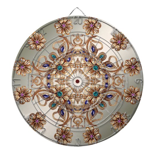 Elegant Gold Jewel Flowers Dartboard ダーツボード (正面)