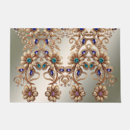 Elegant Gold Jewel Flowers Doormat ドアマット