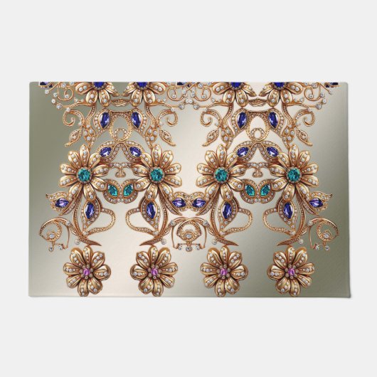 Elegant Gold Jewel Flowers Doormat ドアマット (正面)
