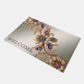 Elegant Gold Jewel Flowers Doormat ドアマット (アングル)