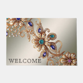 Elegant Gold Jewel Flowers Doormat ドアマット
