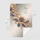 Elegant Gold Jewel Flowers Golf Towel ゴルフタオル (インサイチュ)