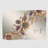 Elegant Gold Jewel Flowers Golf Towel ゴルフタオル (横)