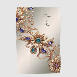 Elegant Gold Jewel Flowers Golf Towel ゴルフタオル