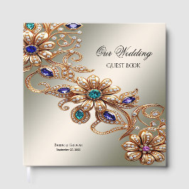 Elegant Gold Jewel Flowers Guest Book ゲストブック