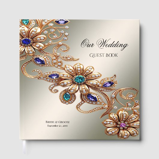 Elegant Gold Jewel Flowers Guest Book ゲストブック (正面)