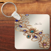 Elegant Gold Jewel Flowers Keychain キーホルダー (正面)