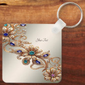 Elegant Gold Jewel Flowers Keychain キーホルダー (裏面)