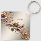 Elegant Gold Jewel Flowers Keychain キーホルダー (裏面)